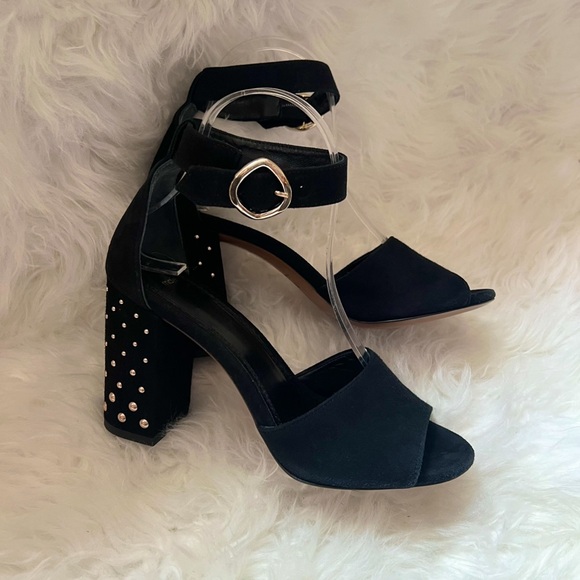 New! MAJE Paris Studded Block Heel Suede Sandals - Picture 8 of 12